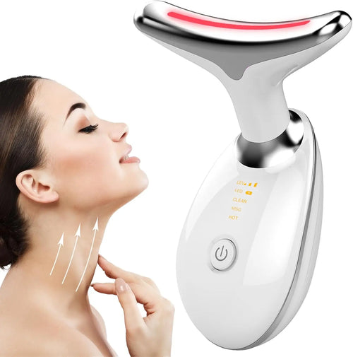 Facial and Neck Beauty Device, 7-Color LED Facial and Neck Massager, Multifunctional Facial Skin Care Tool, Perfect for Home Ski